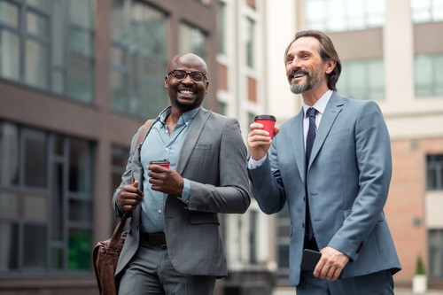 two colleagues walking